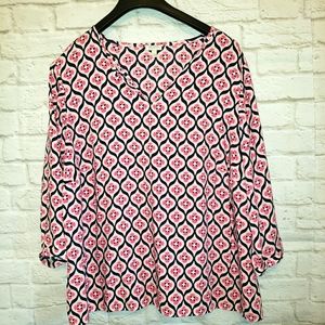 Talbots Vneck 3/4 Sleeve Printed Blouse Si…